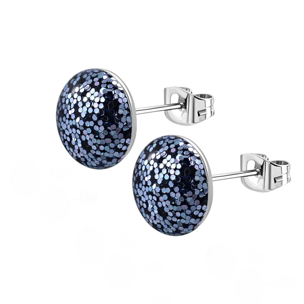 Stainless Steel Glitter Earrings 8mm Various Colors - Sparkling Stud Earrings