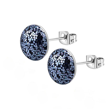 Stainless Steel Glitter Earrings 8mm Various Colors - Sparkling Stud Earrings