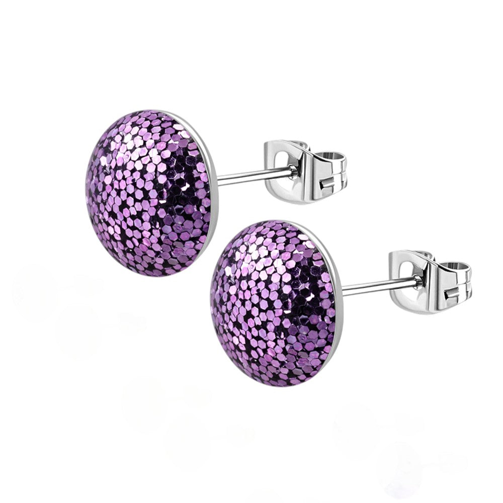 Stainless Steel Glitter Earrings 8mm Various Colors - Sparkling Stud Earrings