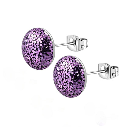 Stainless Steel Glitter Earrings 8mm Various Colors - Sparkling Stud Earrings