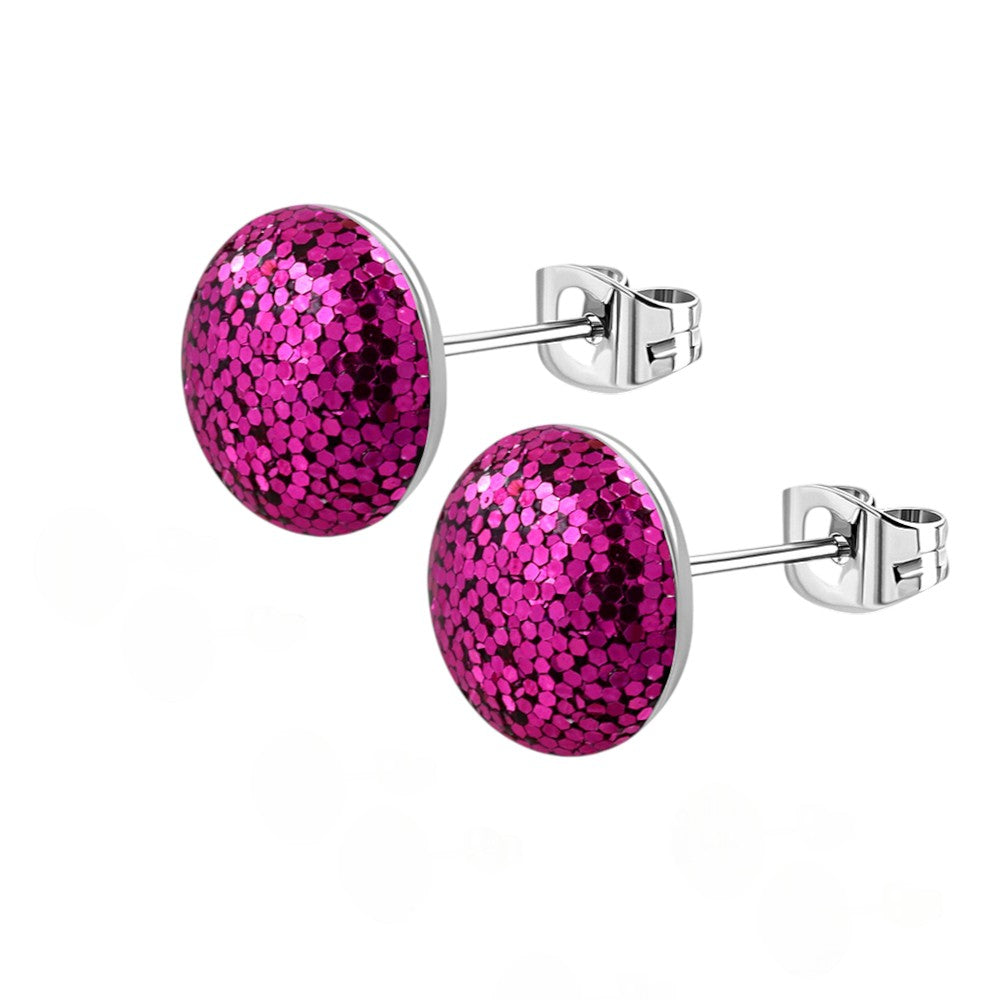 Stainless Steel Glitter Earrings 8mm Various Colors - Sparkling Stud Earrings