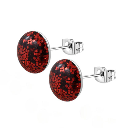 Stainless Steel Glitter Earrings 8mm Various Colors - Sparkling Stud Earrings