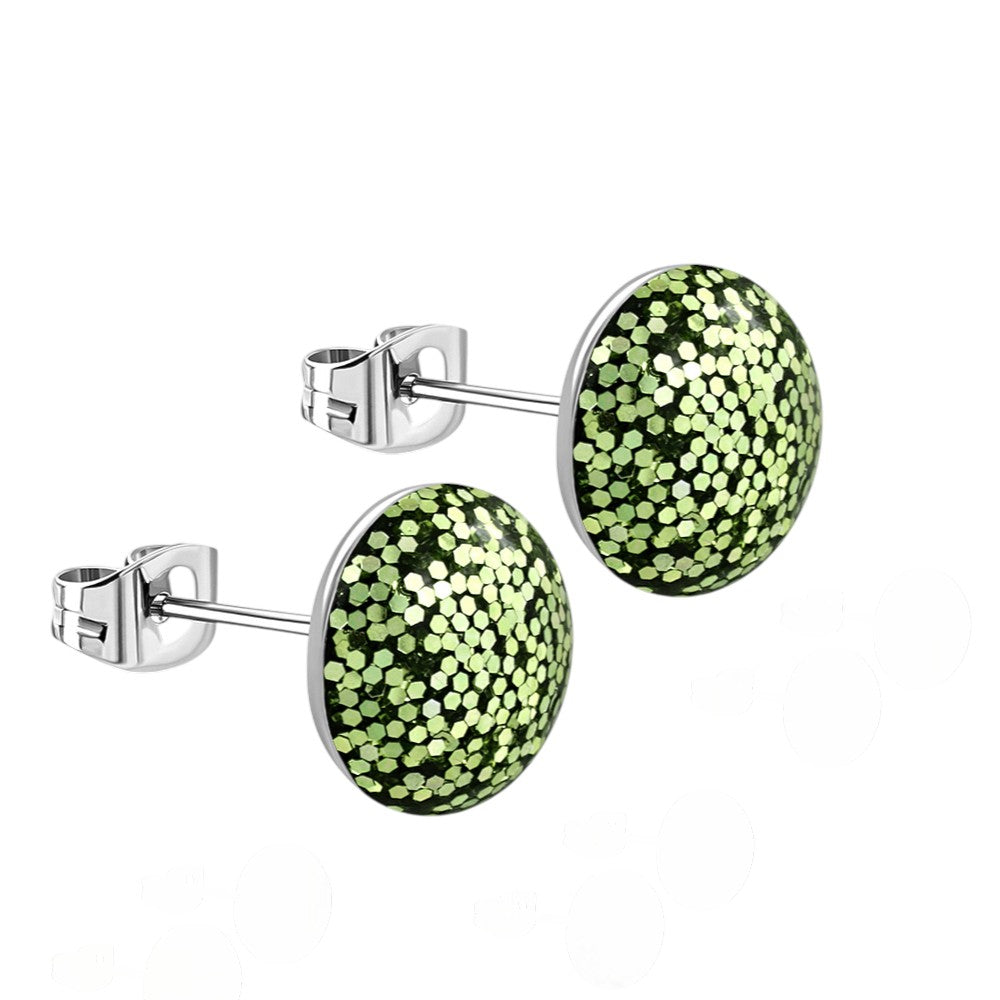 Stainless Steel Glitter Earrings 8mm Various Colors - Sparkling Stud Earrings