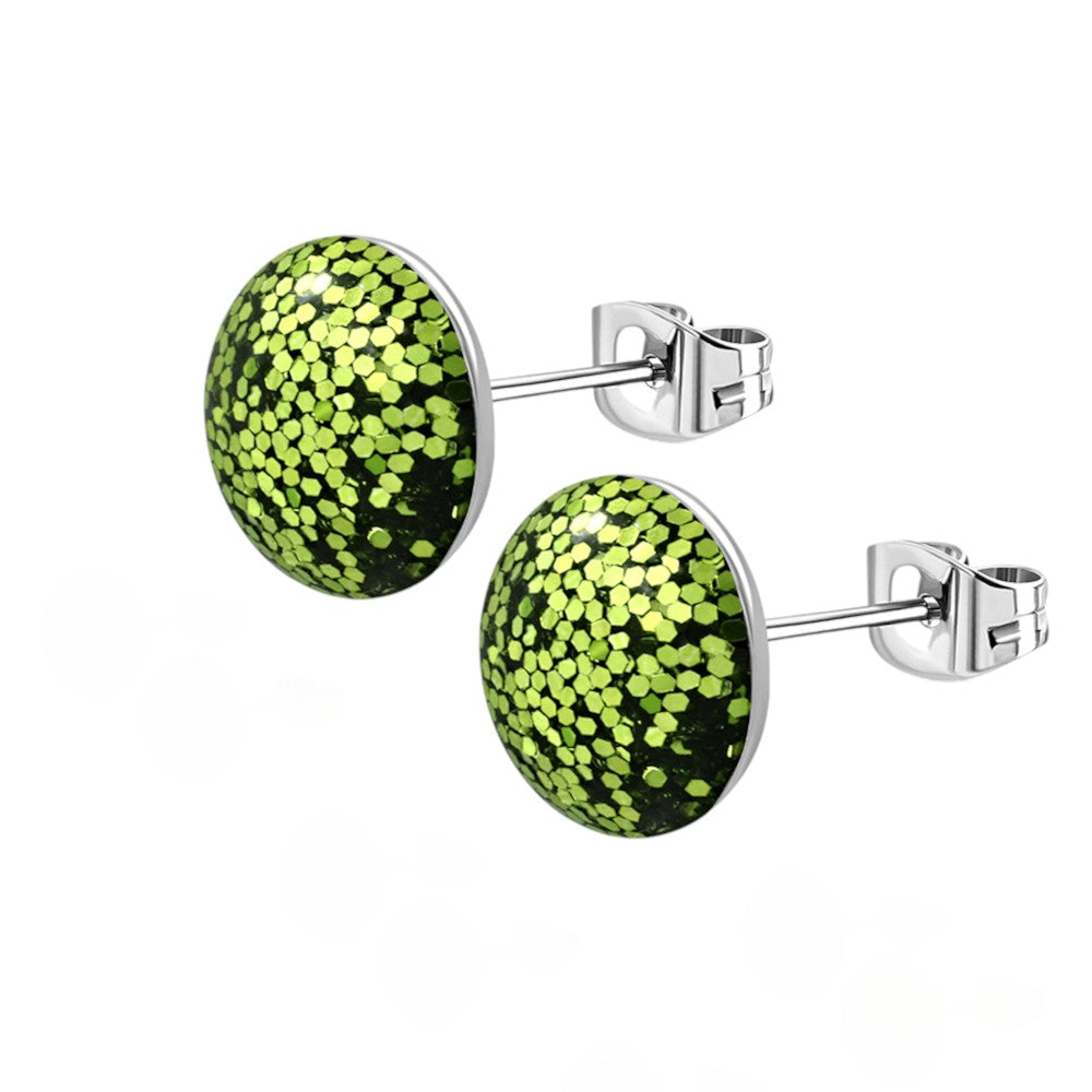 Stainless Steel Glitter Earrings 8mm Various Colors - Sparkling Stud Earrings