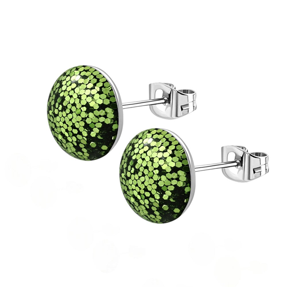 Stainless Steel Glitter Earrings 8mm Various Colors - Sparkling Stud Earrings