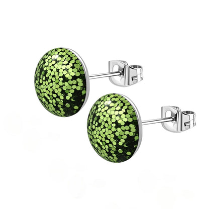 Stainless Steel Glitter Earrings 8mm Various Colors - Sparkling Stud Earrings
