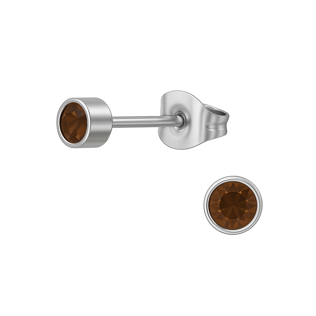 Boucles d'oreilles puces en cristal brun topaze – 4 mm acier inoxydable argenté