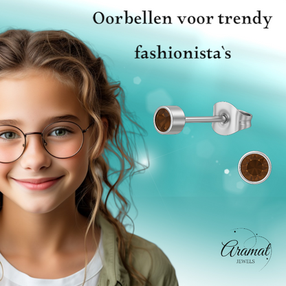 Boucles d'oreilles puces en cristal brun topaze – 4 mm acier inoxydable argenté