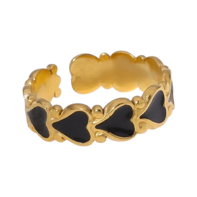 Open Ring RVS met Hartjes Motief en Emaille (6 mm)