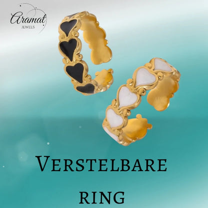 Open Ring RVS met Hartjes Motief en Emaille (6 mm)