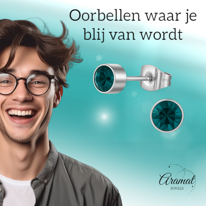 Turquoise crystal stud earrings – 4mm silver stainless steel