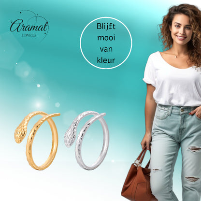 Verstelbare Slangenring van RVS - Cobra Design (13 mm)