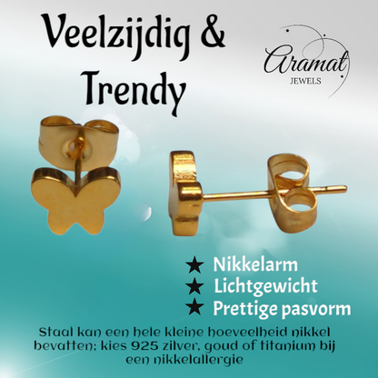 Butterfly stud earrings gold color 7x5mm – stainless steel