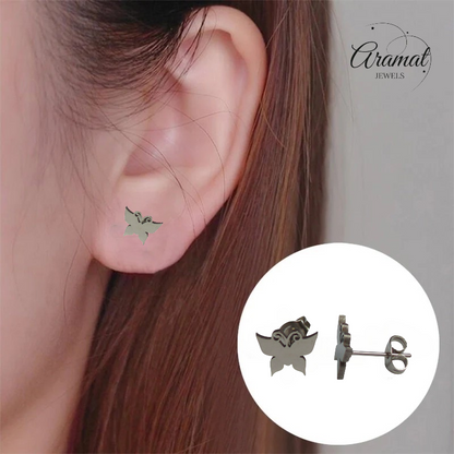 Butterfly stud earrings steel – silver color 8x10mm closed