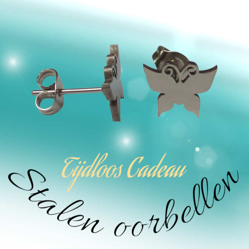 Butterfly stud earrings steel – silver color 8x10mm closed