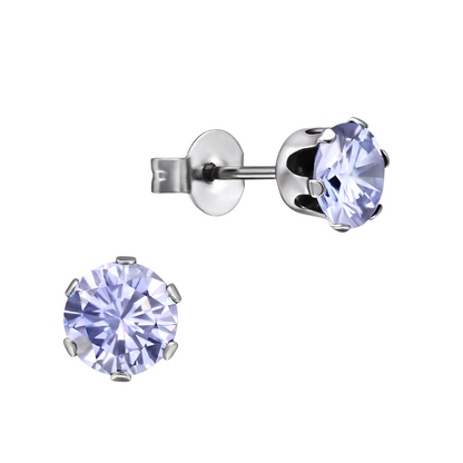 Silver-colored Zirconia Earrings 6mm Lilac