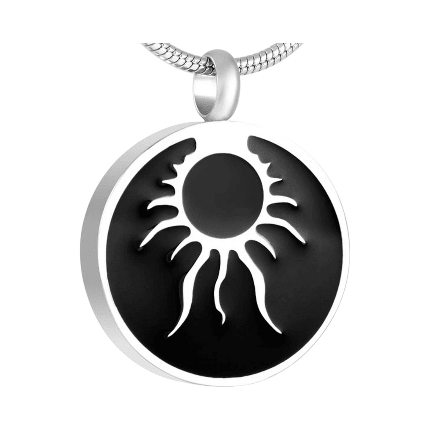 Pendentif rond en frêne, motif tribal – acier et émail
