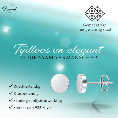 Silver-colored Round Stud Earrings Stainless Steel 7mm