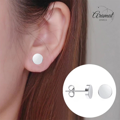 Boucles d'oreilles puces rondes argentées en acier inoxydable 8 mm