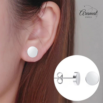 Boucles d'oreilles puces rondes argentées en acier inoxydable 10 mm