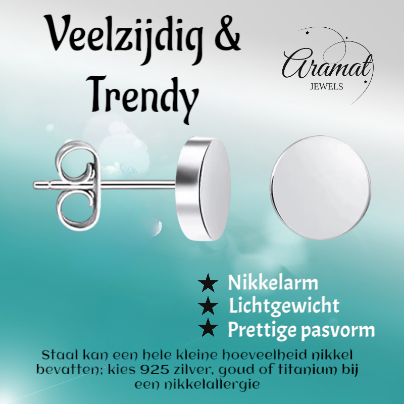 Boucles d'oreilles puces rondes argentées en acier inoxydable 8 mm