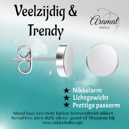 Boucles d'oreilles puces rondes argentées en acier inoxydable 8 mm