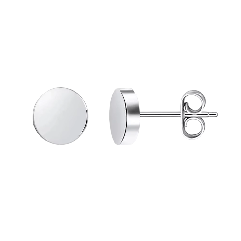 Silver-colored Round Stud Earrings Stainless Steel 7mm