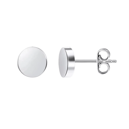 Silver-colored Round Stud Earrings Stainless Steel 7mm