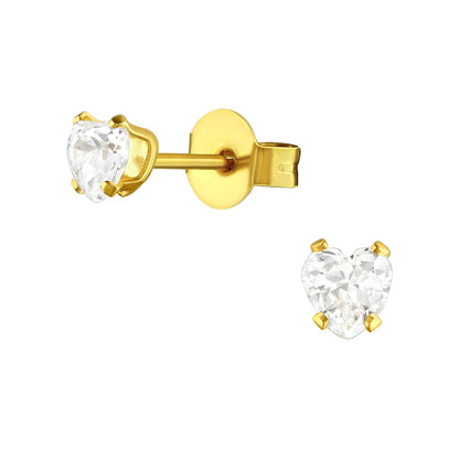 Boucles d'oreilles cœur en zircone couleur or – 4 mm