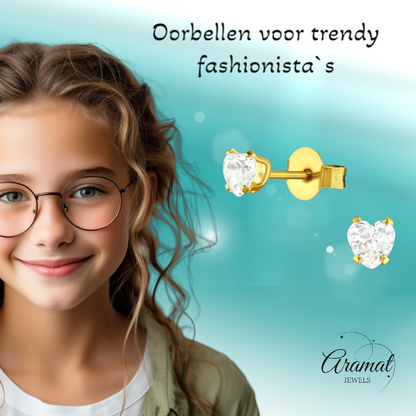 Boucles d'oreilles cœur en zircone couleur or – 4 mm