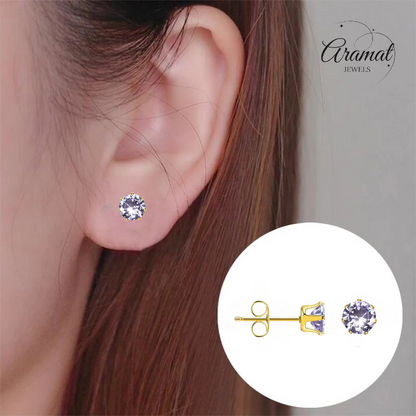 Gold-colored Zirconia Earrings 6mm Purple