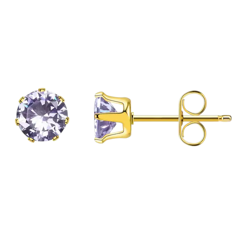 Gold-colored Zirconia Earrings 5mm Purple