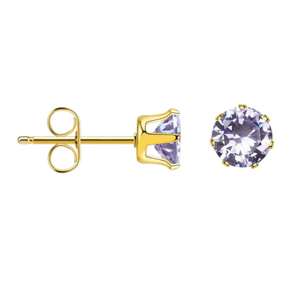 Gold-colored Zirconia Earrings 6mm Purple