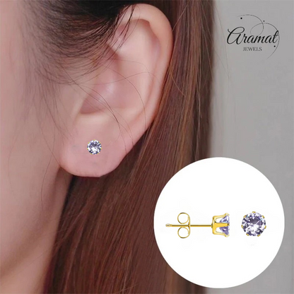 Gold-colored Zirconia Earrings 5mm Purple