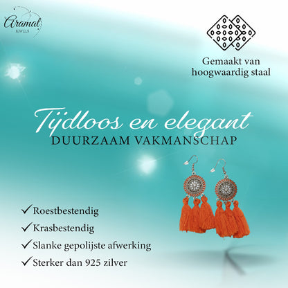 Boucles d'oreilles bohèmes d'été à pompons orange 75 mm