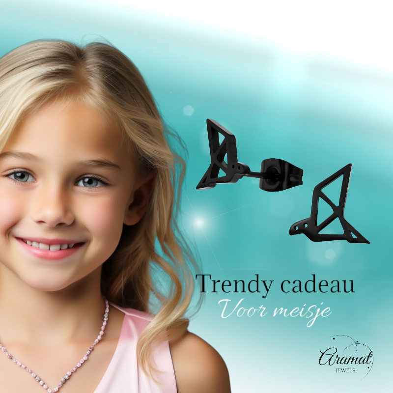 Black Bird Origami Earrings 9mm Stainless Steel