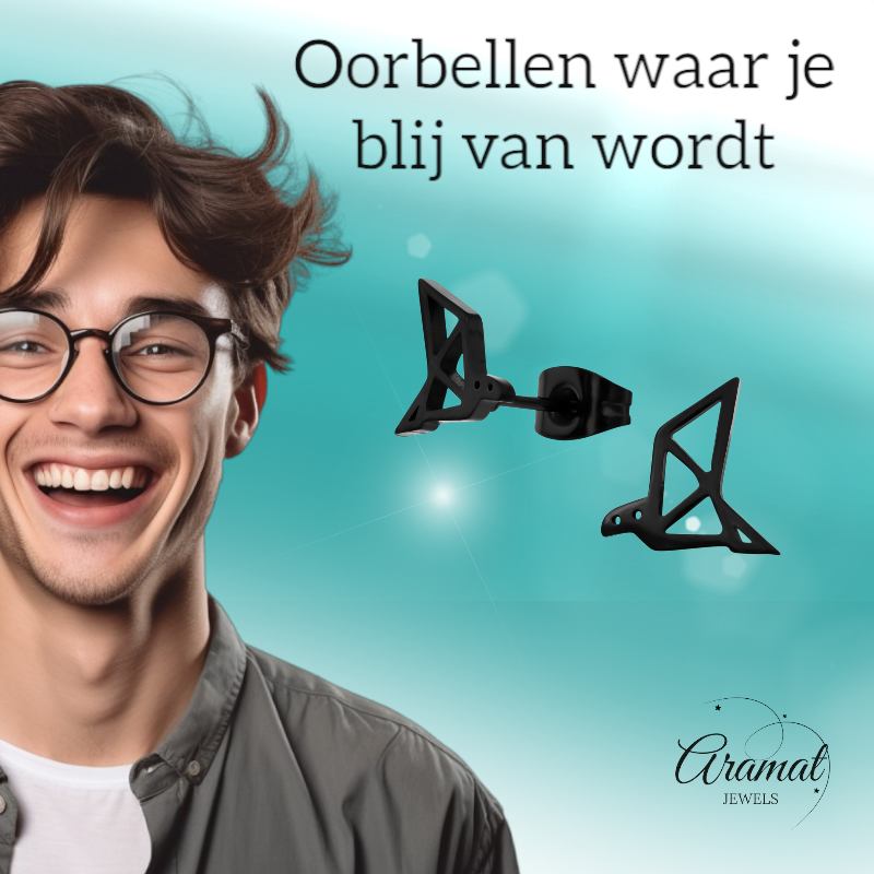 Black Bird Origami Earrings 9mm Stainless Steel