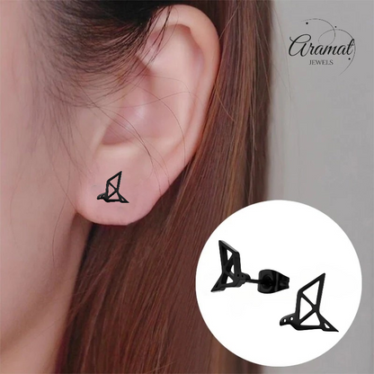 Black Bird Origami Earrings 9mm Stainless Steel