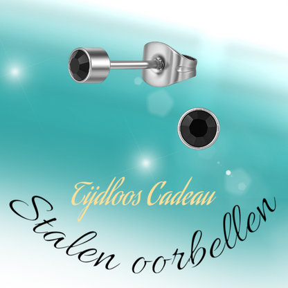 Black crystal stud earrings – 4mm silver stainless steel