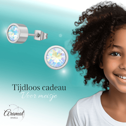 AB multikleur kristal oorstekers – 6mm zilver RVS - Aramat Jewels - Oorbellen - cadeautip