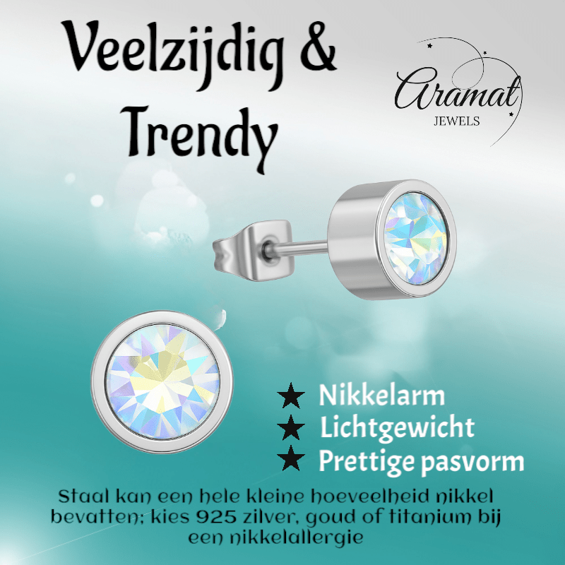 AB multikleur kristal oorstekers – 6mm zilver RVS - Aramat Jewels - Oorbellen - cadeautip