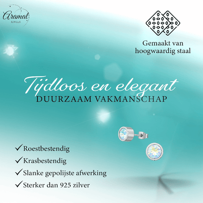 AB multikleur kristal oorstekers – 6mm zilver RVS - Aramat Jewels - Oorbellen - cadeautip