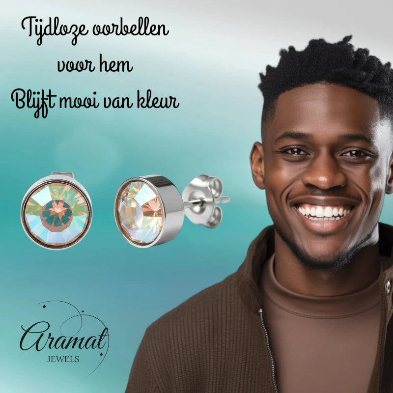 Stud Earrings – Steel Crystal AB Transparent Silver Color (7mm) 