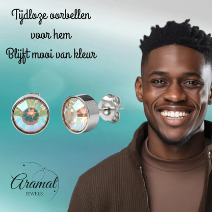 Stud Earrings – Steel Crystal AB Transparent Silver Color (7mm) 