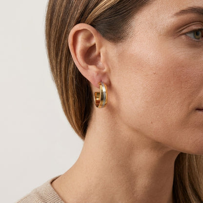 Aramat Jewels matte bicolor stainless steel hoop earrings, 22mm diameter, silver and gold tones, for women and men.