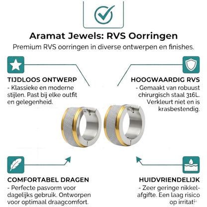 Aramat Jewels bicolor sandblasted stainless steel hoop earrings with gold trim, 13x7mm.