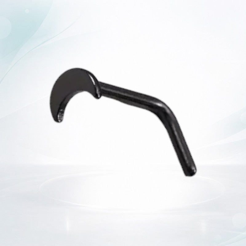 Aramat Jewels black steel curved nose piercing with a 3x2mm moon design.