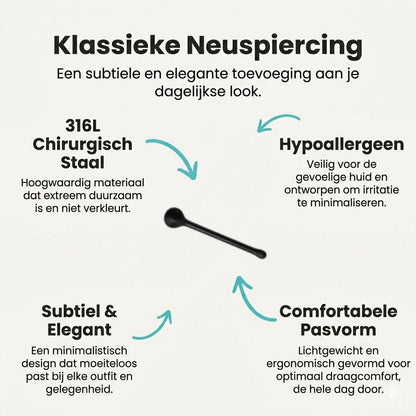 Aramat Jewels black steel nose stud with a 2mm ball end, 0.8mm gauge.