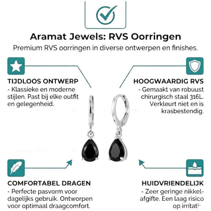 Aramat Jewels silver-tone mini hoop earrings with black teardrop zirconia stones, 10mm diameter.