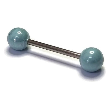 Aramat Jewels light blue pearl tongue piercing made of surgical steel. Hypoallergenic and elegant.